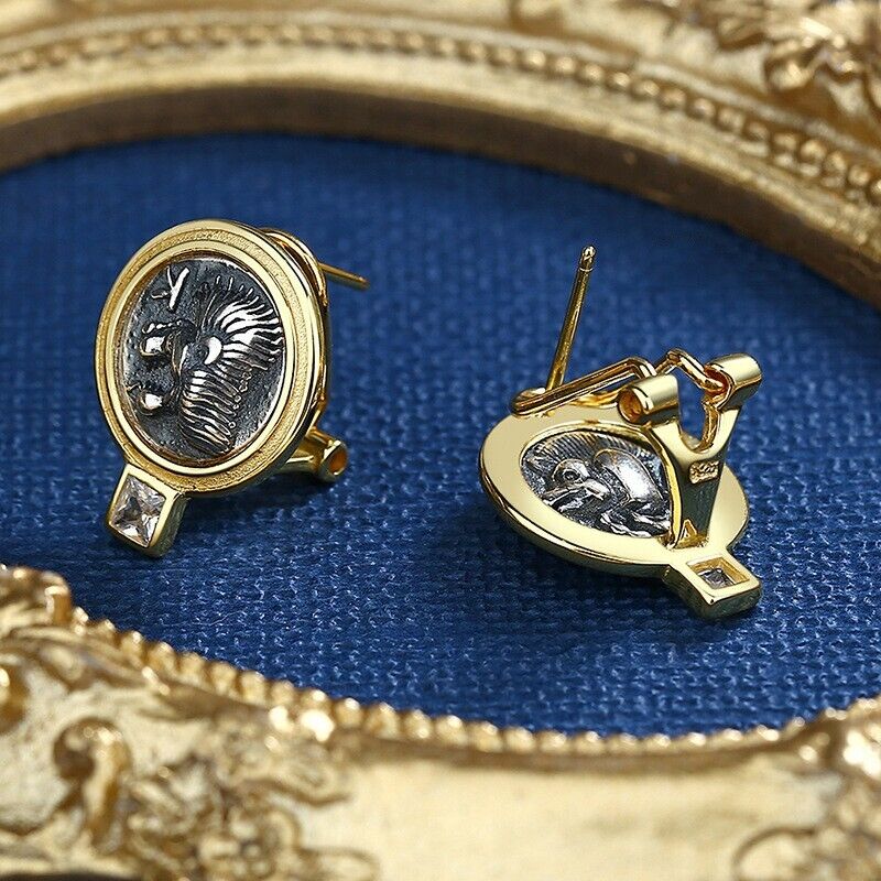 Lion and Boar Greek Coin Earrings E1071