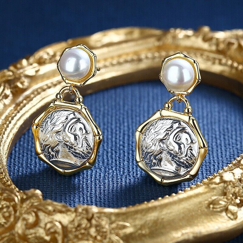 Zeus Greek Coin Earrings E1021B