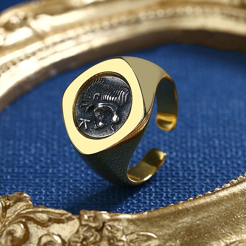 Lion and Boar Coin Rhombus Ring R1044