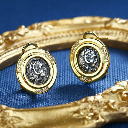 Hercules Greek Coin Earrings E1029