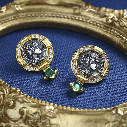 Roman Coin Diana Agate Earrings E1019