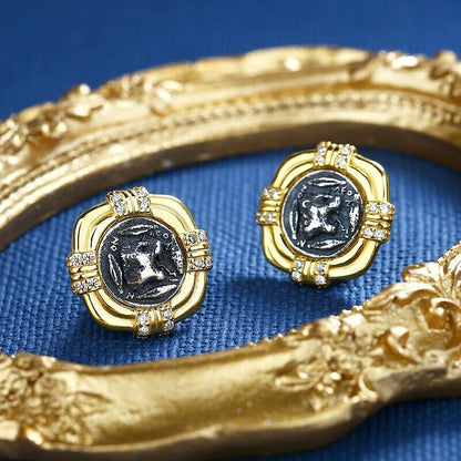 Roaring Lion Greek Coin Earrings E1015