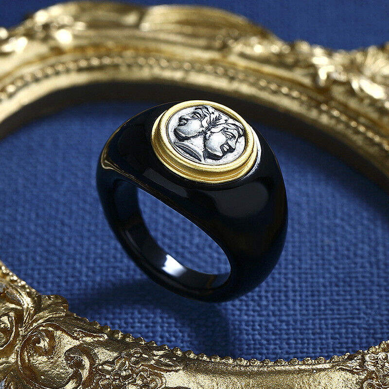 Black Agate Coin Ring
