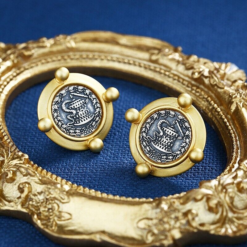Pergamon Snake Greek Coin Earrings E1014