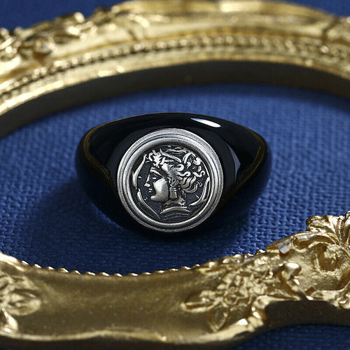 Black Agate Coin Ring