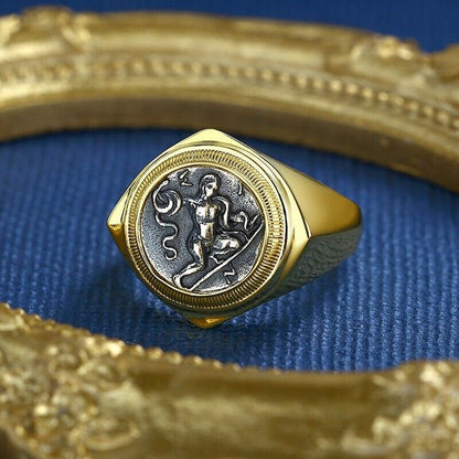 Bague de réplique de pièce de monnaie grecque Hercules R1040