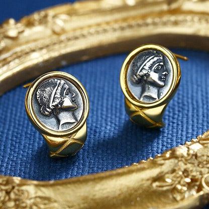 Woman Warrior Greek Coin Earrings E1042