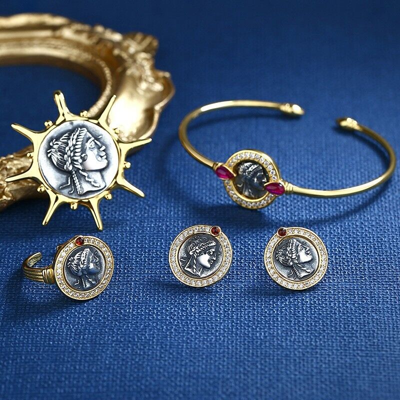 Apollo Power Bangle Apollo Greek Coin Replica 18K Gold Over Sterling Silver Bracelet D1005 ...