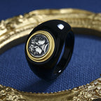 Black Agate Coin Ring