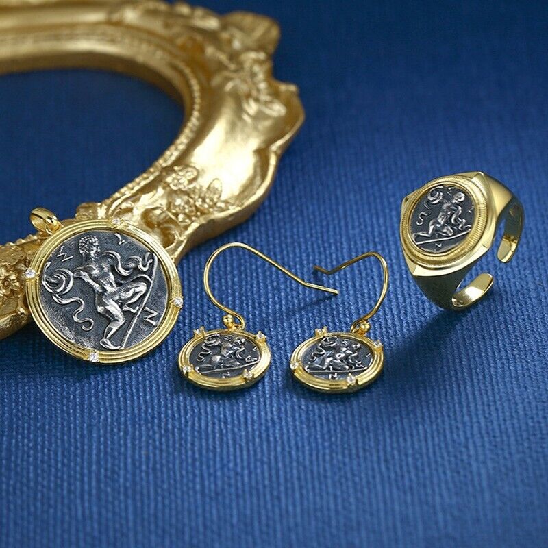 Hercules Greek Coin Earrings E1032