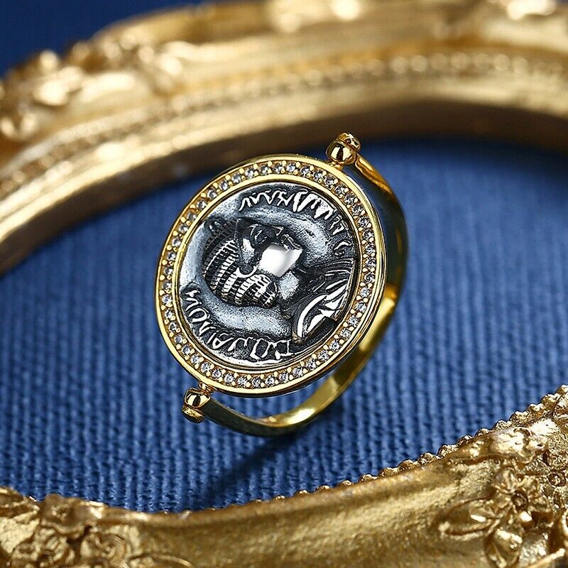 CZ Halo Ancient Coin Rotating Ring R1063