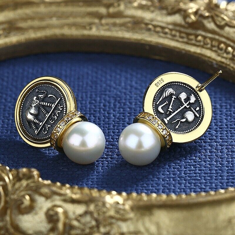 Roman Coin Caesar Earrings E1009