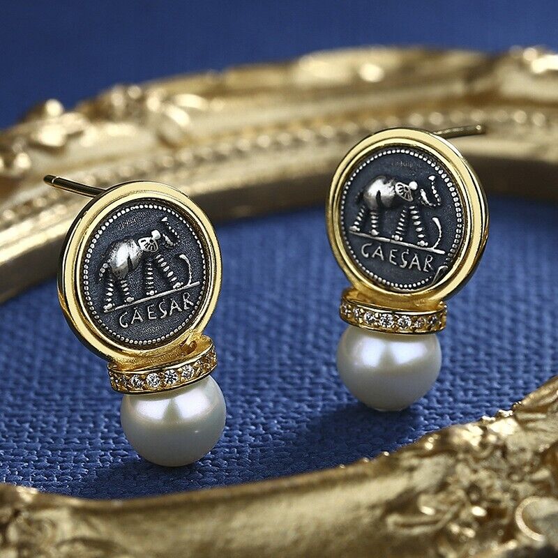 Roman Coin Caesar Earrings E1009
