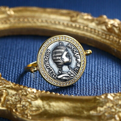 CZ Halo Ancient Coin Rotating Ring R1063