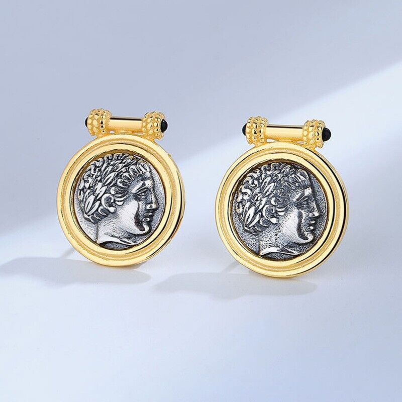 Agate Apollo Greek Coin Earrings E1078