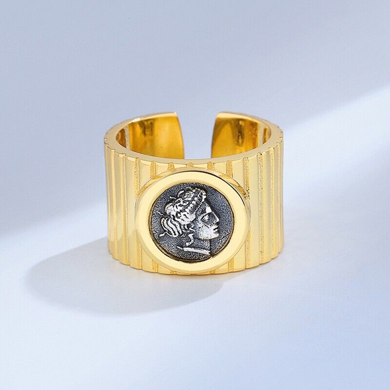 Bague large pièce de monnaie grecque Héra R1007