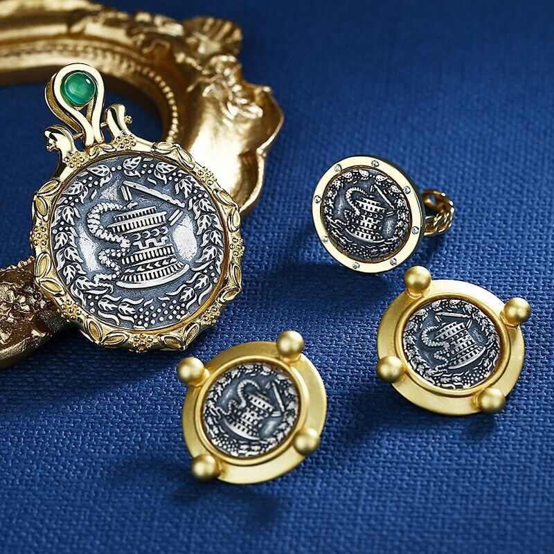 Pergamon Snake Greek Coin Earrings E1014