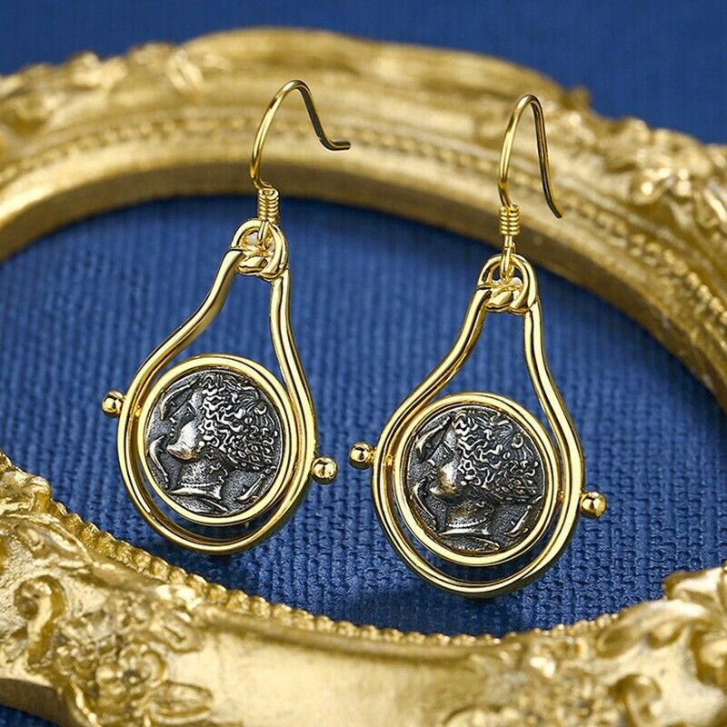 Arethusa Greek Coin Rotating Earrings E1051