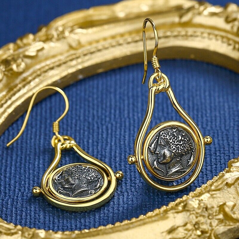 Arethusa Greek Coin Rotating Earrings E1051