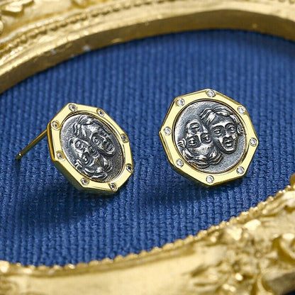 Gemini Greek Coin Earrings E1063