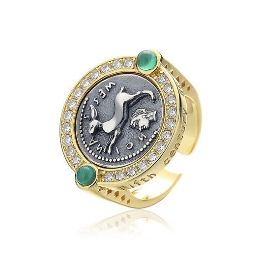 Moses Rabbit Greek Coin Ring R1023