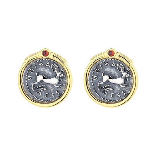 Sicilian Rabbit Greek Coin Earrings E1002