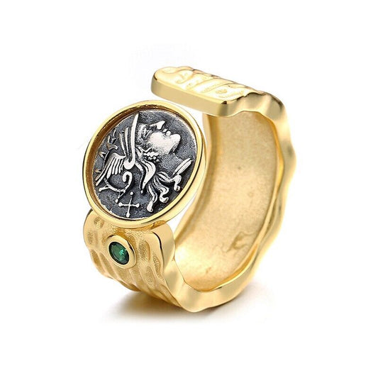 Beaten Roman Coin Wide Ring R1004