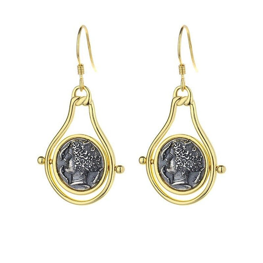Arethusa Greek Coin Rotating Earrings E1051