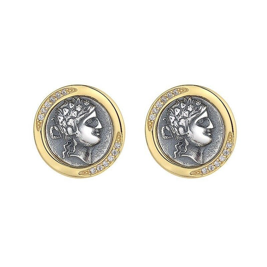 Dionysus Greek Coin Earrings E1065