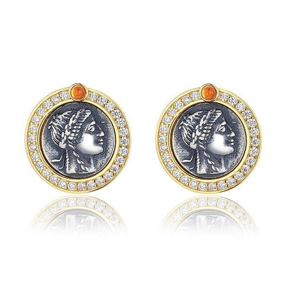 Boucles d'oreilles en pièces de monnaie grecques Apollo E1013