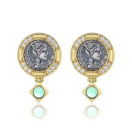 Roman Coin Diana Agate Earrings E1019