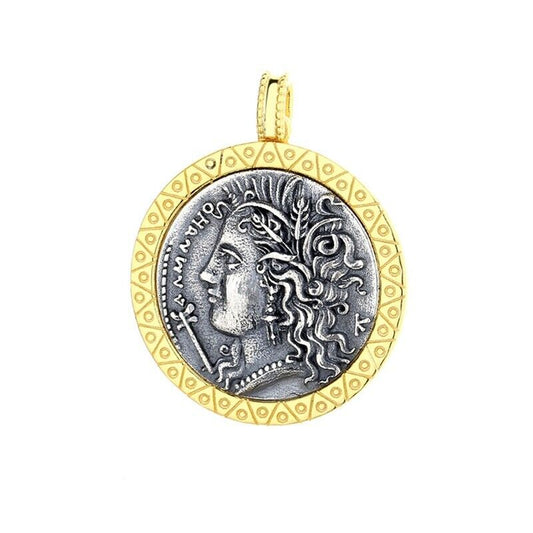 Demeter Greek Coin Patterned Pendant N1030