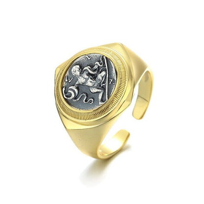 Bague de réplique de pièce de monnaie grecque Hercules R1040