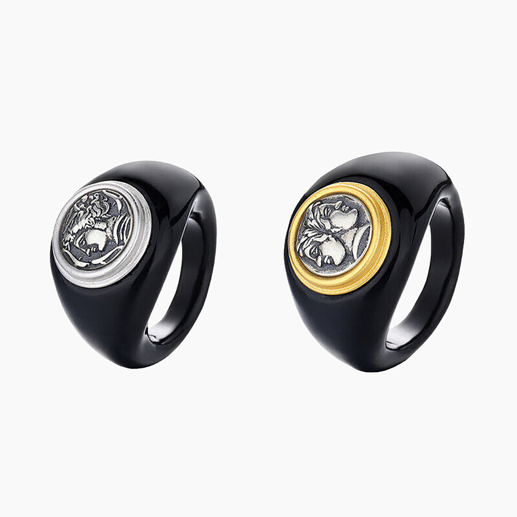 Black Agate Coin Ring