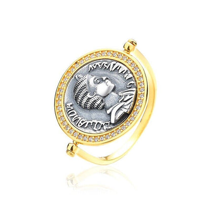 CZ Halo Ancient Coin Rotating Ring R1063