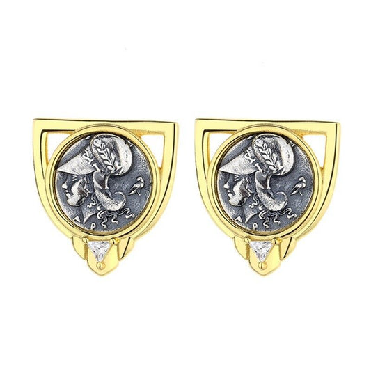Athena Shield Greek Coin Earrings E1075