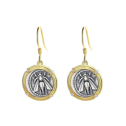 Ephesus Bee Greek Coin Earrings E1016