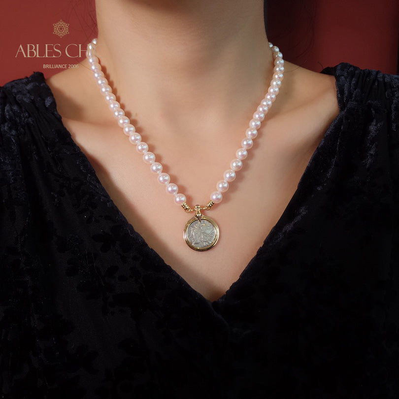 Byzantine Athena Coin Akoya Pearl Necklace