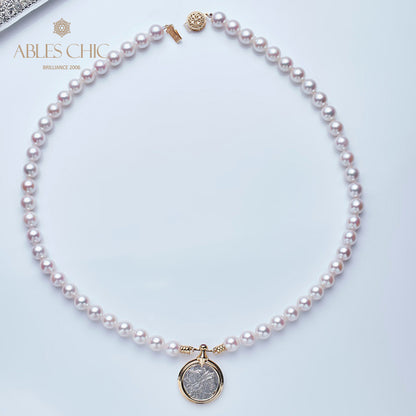 Byzantine Athena Coin Akoya Pearl Necklace