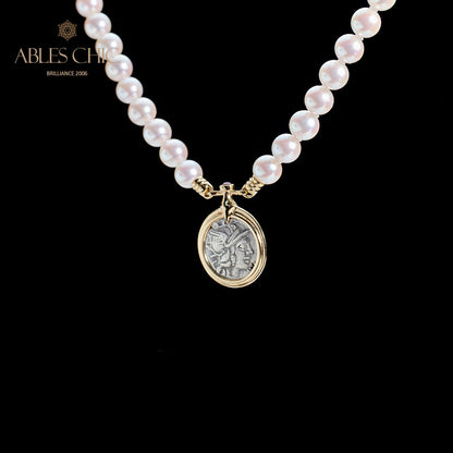 Byzantine Athena Coin Akoya Pearl Necklace