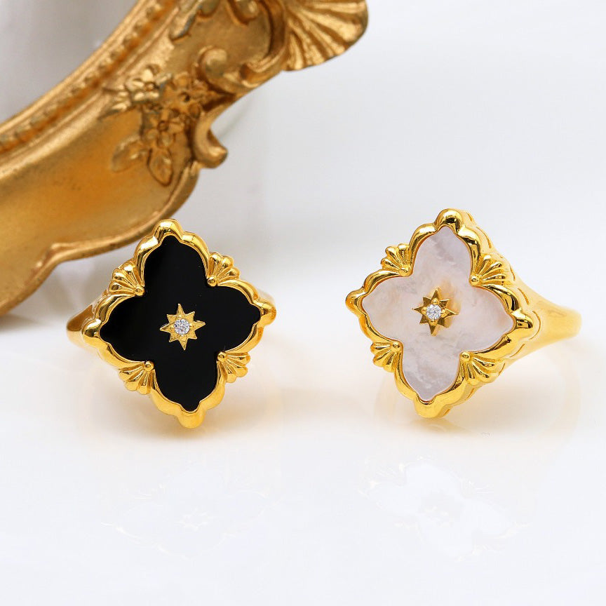 Agate Clover Fretwork Ring 5037