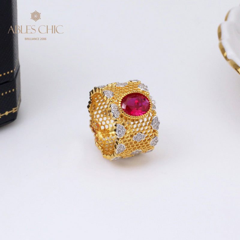 Lacy Honeycomb Floral Ring 5031