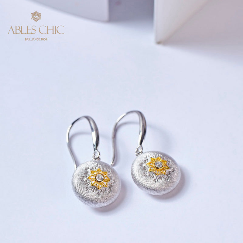 Domed Floral Drop Earrings 5894