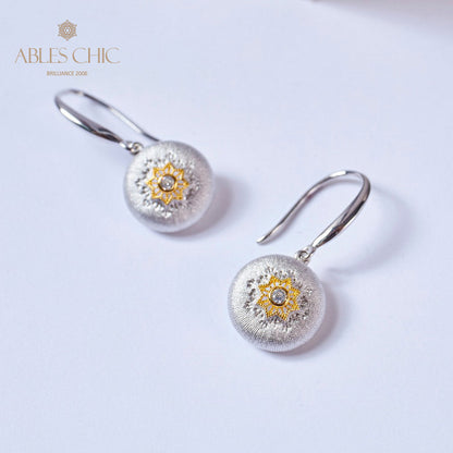 Domed Floral Drop Earrings 5894