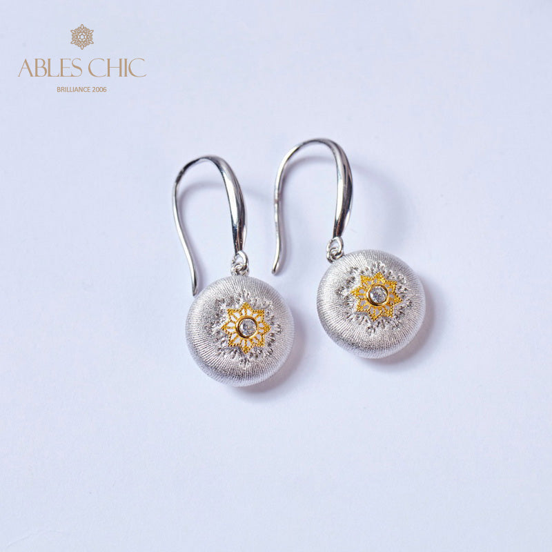 Domed Floral Drop Earrings 5894