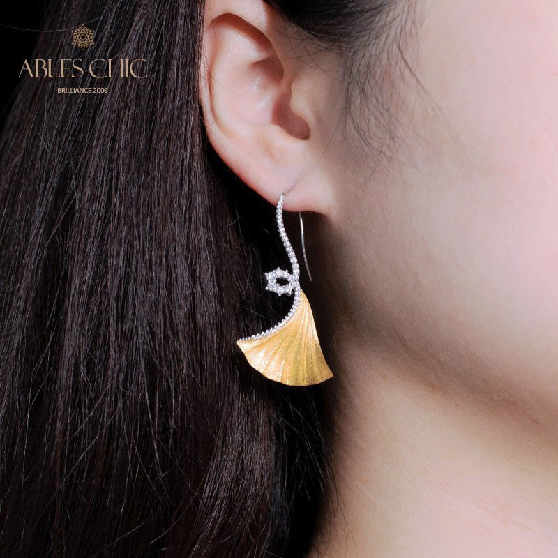 Fabric Element Ginkgo Leaf Earrings 5450