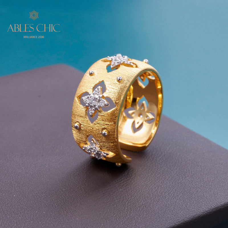 Silky CZ Clovers Floral Ring 5706