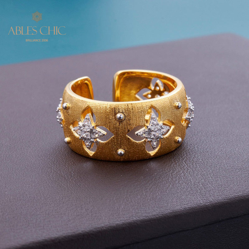 Silky CZ Clovers Floral Ring 5706