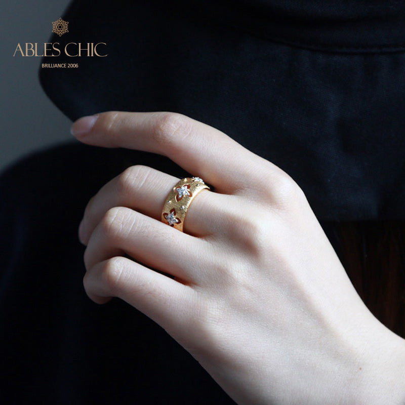 Silky CZ Clovers Floral Ring 5706