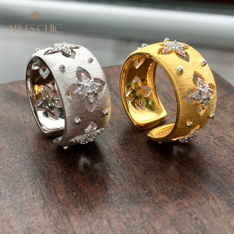 Silky CZ Clovers Floral Ring 5706